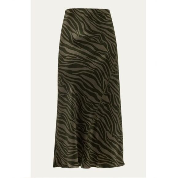 ATM Anthony Thomas Melillo Silk Charmeuse Zebra Stripe Maxi Skirt Green Size 8